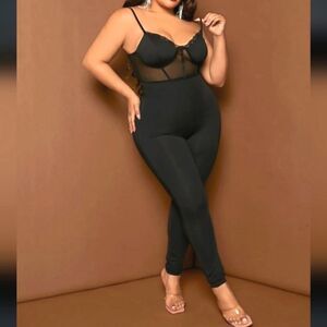 Sexy Plus Contrast Mesh Bustier Cami Unitard Jumpsuit sz 4x
